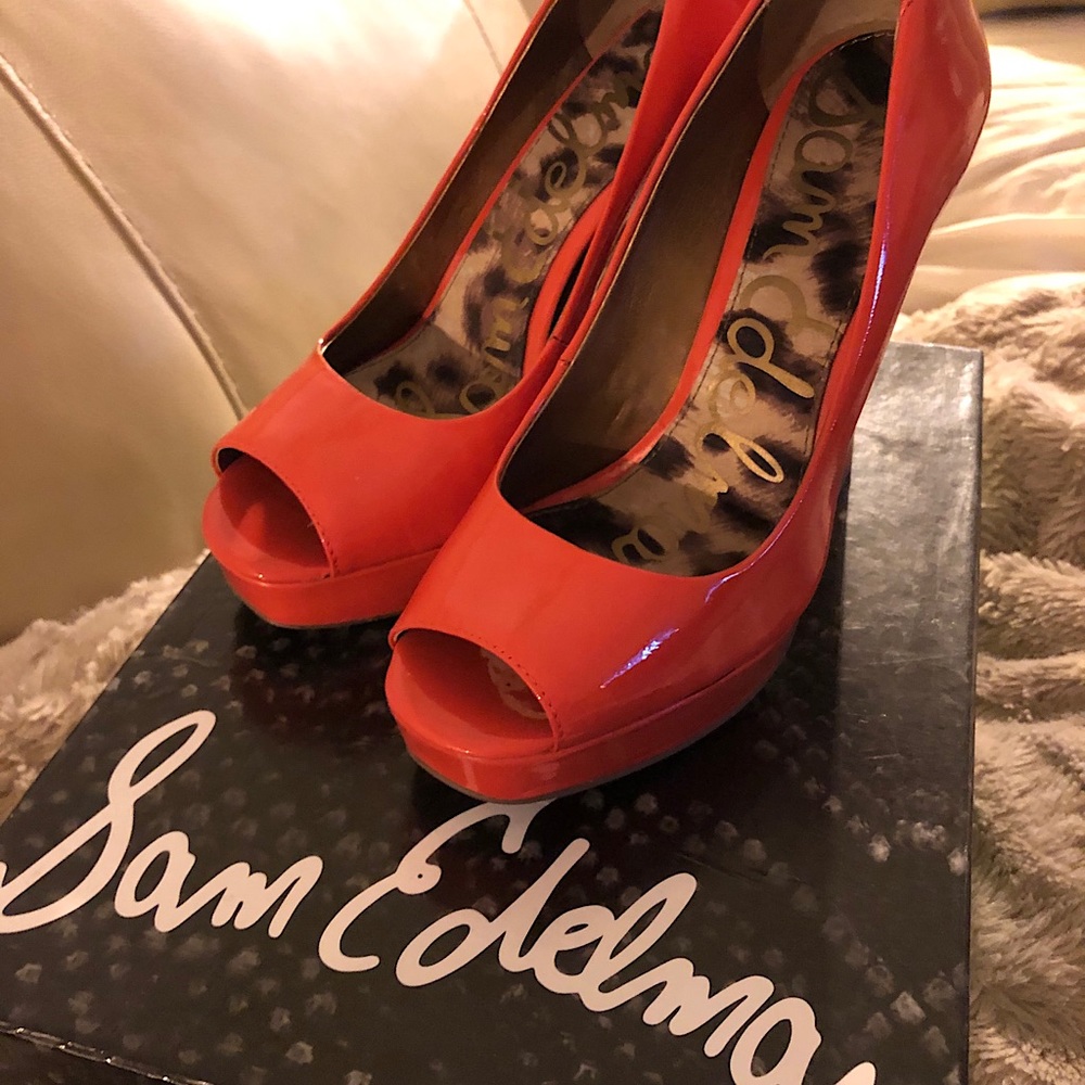 Sam Edelman Orange Peep Toe Heels